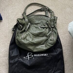 B. Makowsky Olive Leather Shoulder Bag